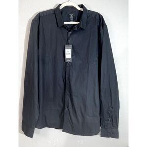 New Look Mens long sleeve poplin muscle fit button down shirt in black 3XL
